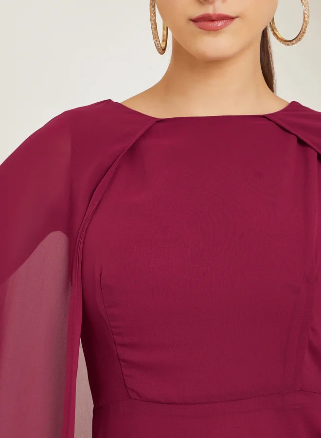 Styli  Red Cape Sleeve A-Line Maxi Dress for Women | Best Price UAE